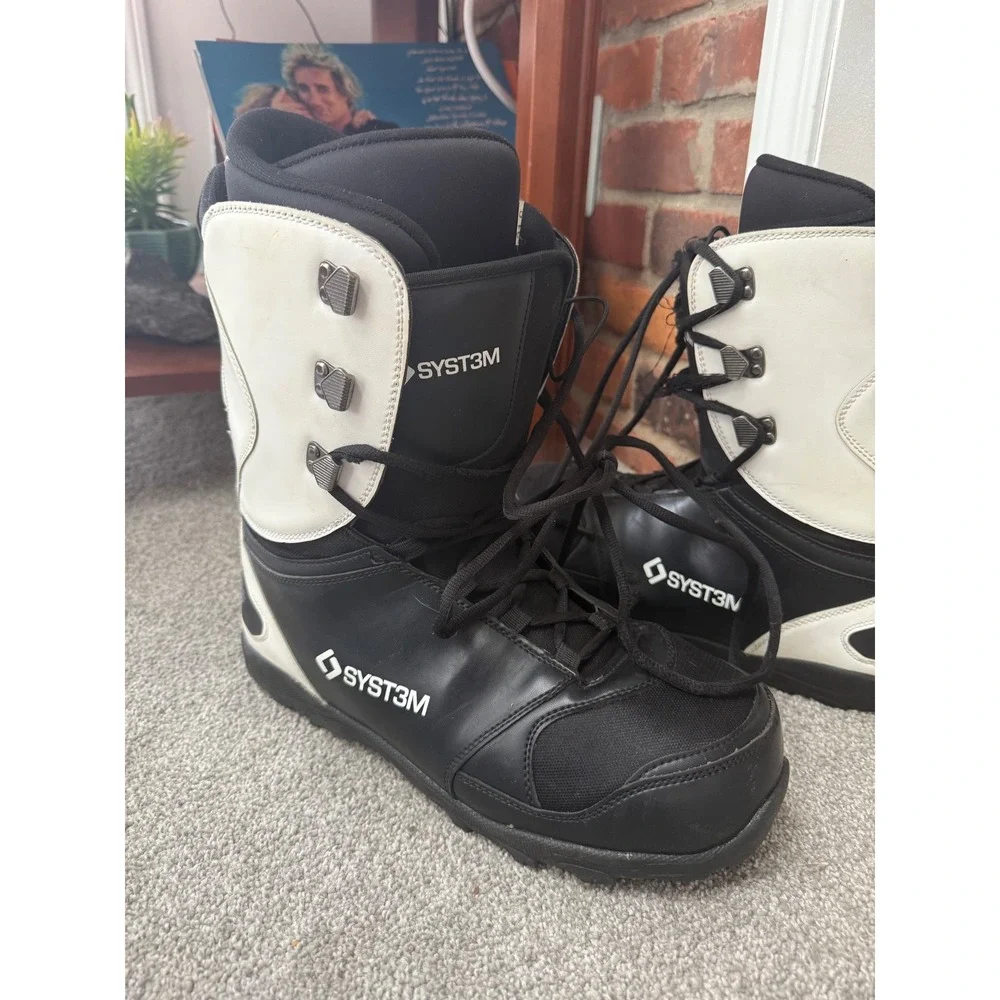 System Snowboard Boots Black White Men's‎ Size 13 Lace Traditional Lacing